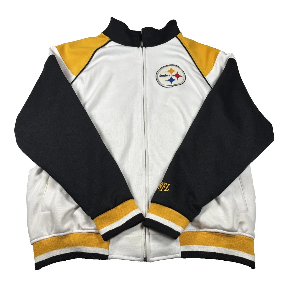 NFL PITTSBURGH STEELERS MEN'S FULL ZIP JACKET LOGO PATCH SIZE 2XL
